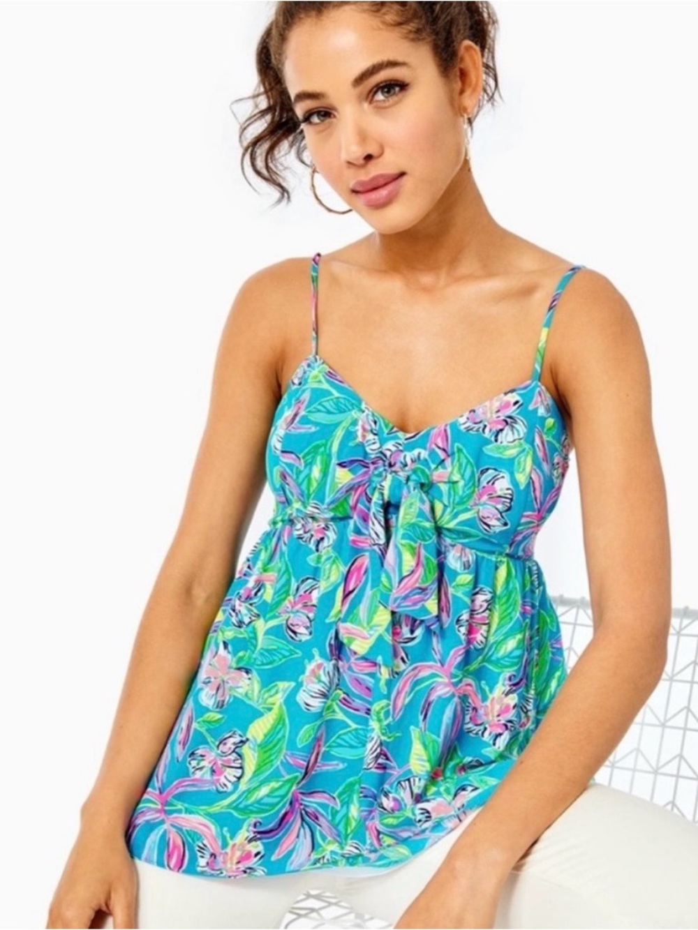 Lilly Pulitzer NWT Turquoise Floral Print Cadie Cami - Picture 2 of 13